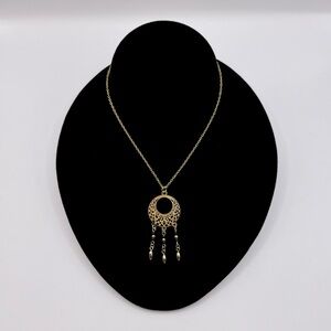 VINTAGE Gold-Tone Dream Catcher Pendant Necklace